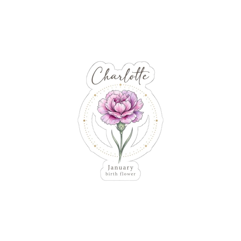 January Birth Flower Sticker | Personalized Botanical Watercolor, Custom Name Kiss-Cut