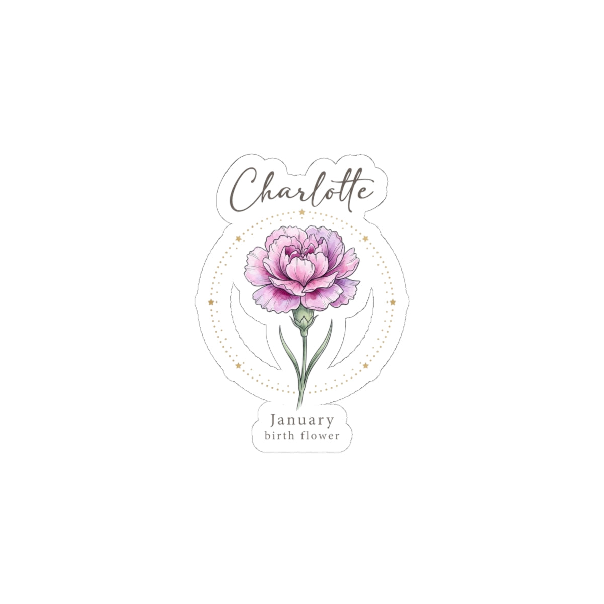 January Birth Flower Sticker | Personalized Botanical Watercolor, Custom Name Kiss-Cut