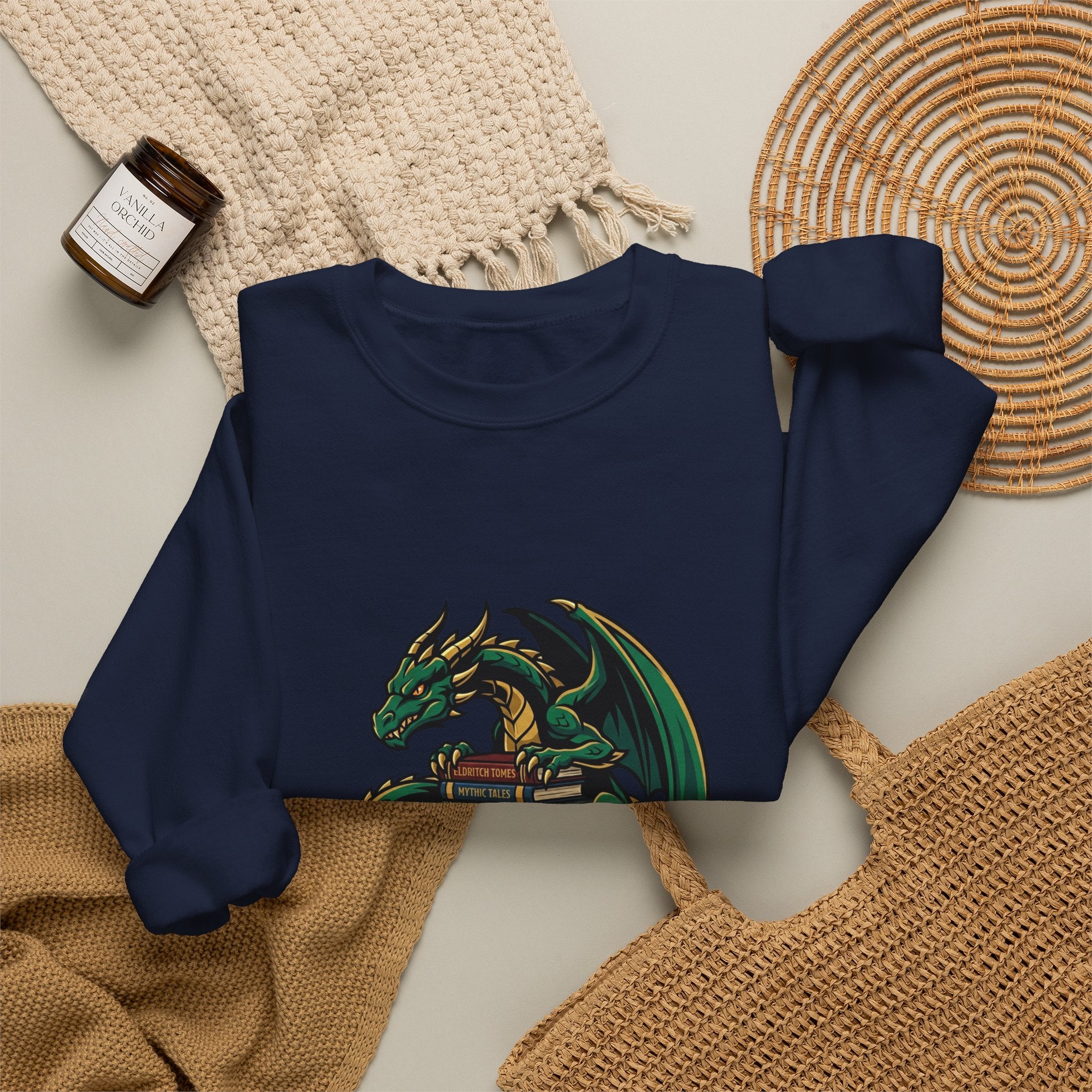Book Dragon Crewneck Sweatshirt | dragon, fantasy art, mythical creature