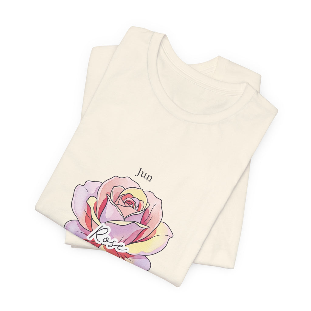 June Rose Birth Flower Tee | Botanical Watercolor, Personalized Name