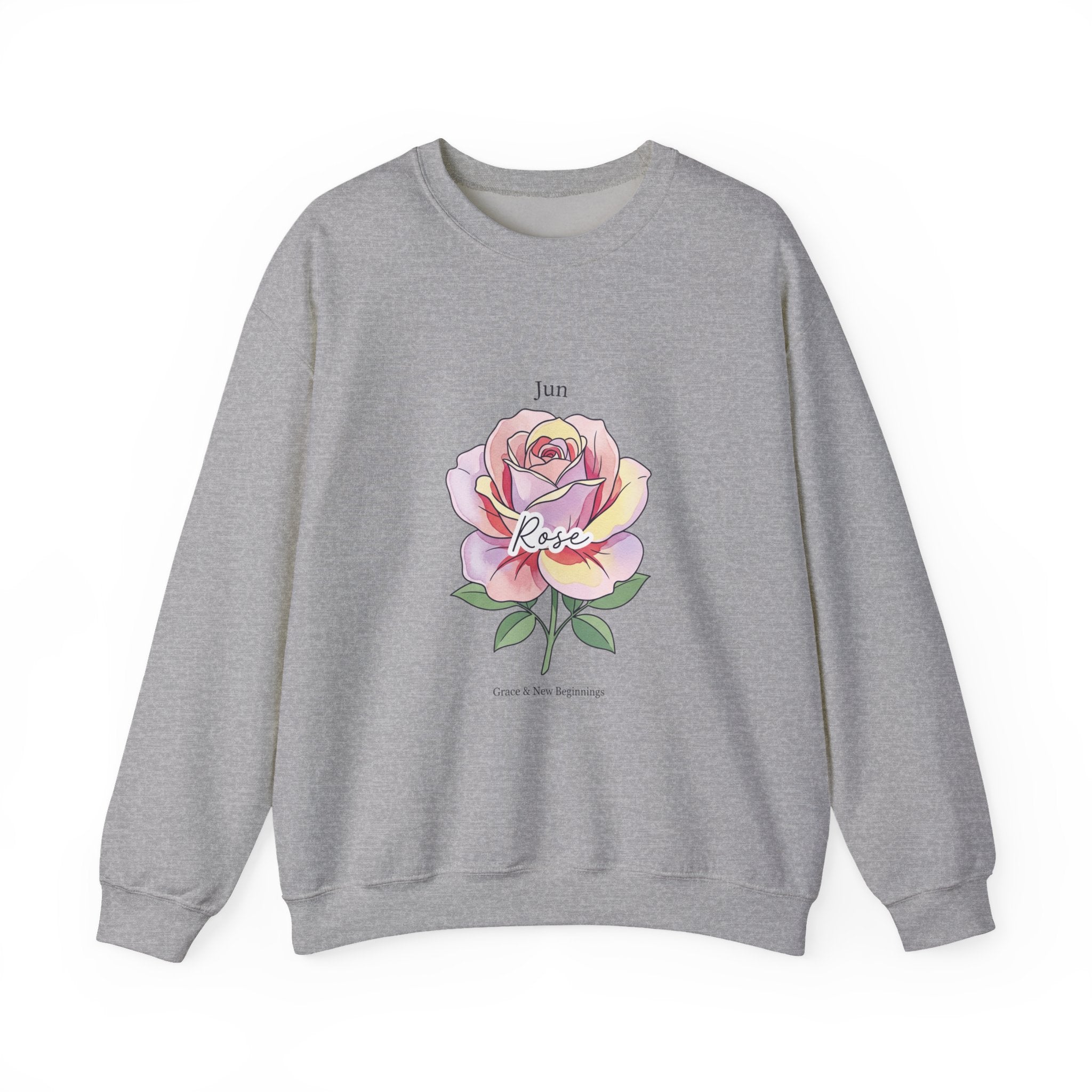 June Rose Birth Month Crewneck, Botanical Watercolor, Personalized Name