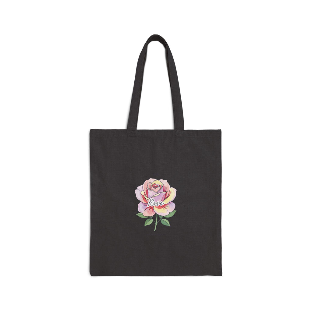Birth Month Rose Tote, Botanical Birth Flower, Watercolor Line Art Canvas Tote