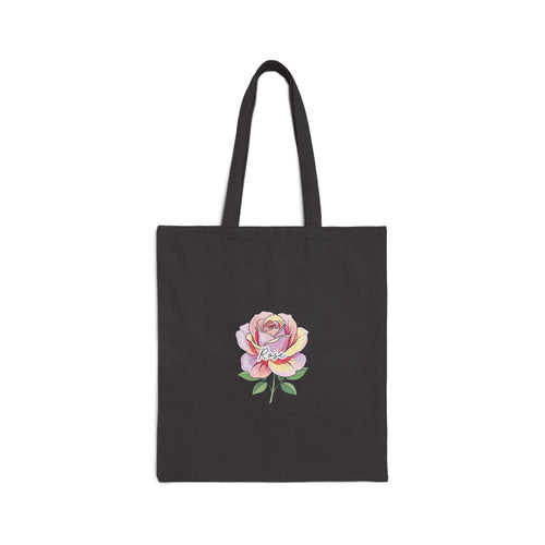 Birth Month Rose Tote, Botanical Birth Flower, Watercolor Line Art Canvas Tote