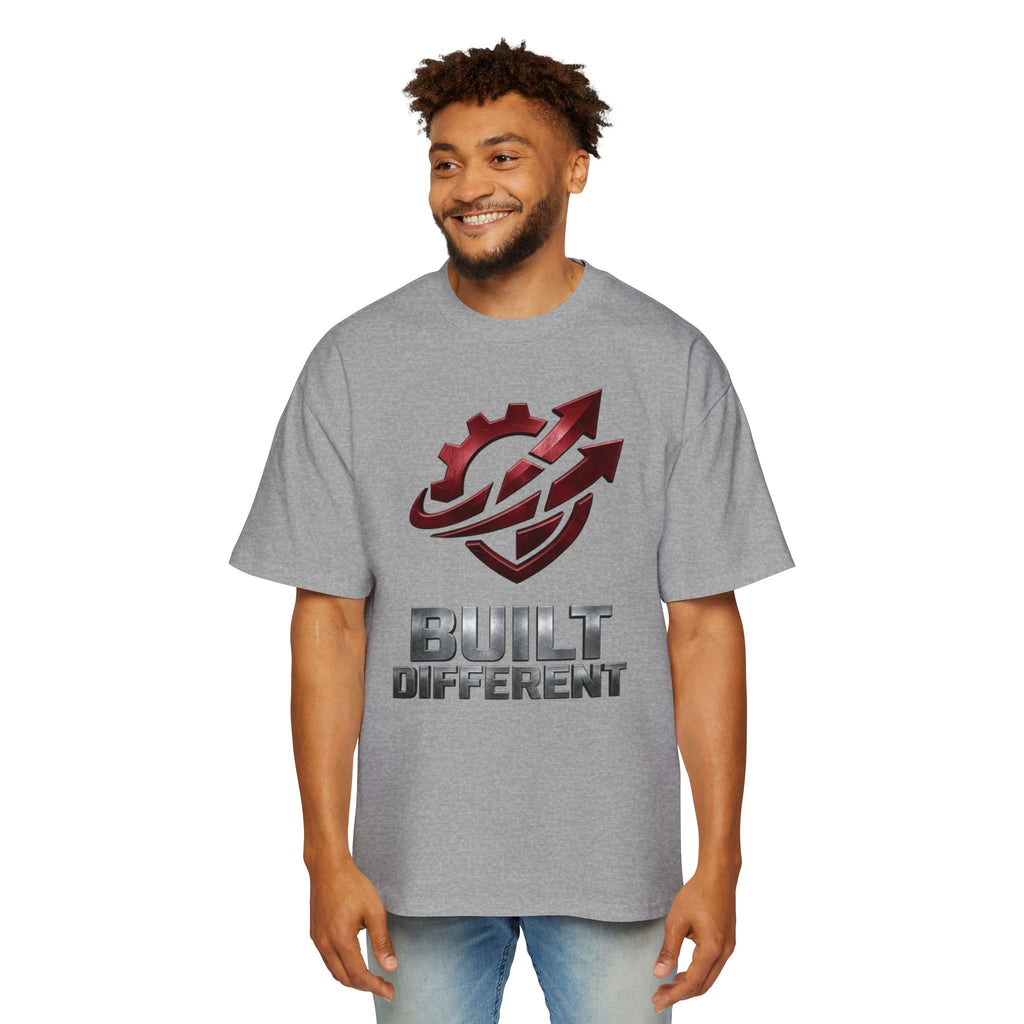 Built Different Metallic Red Logo Tee — Men's Oversized Shirt