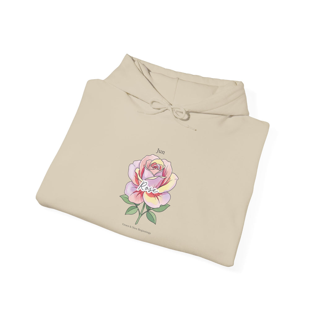 June Rose Birth Month Flower Hoodie | Botanical Watercolor, Personalized