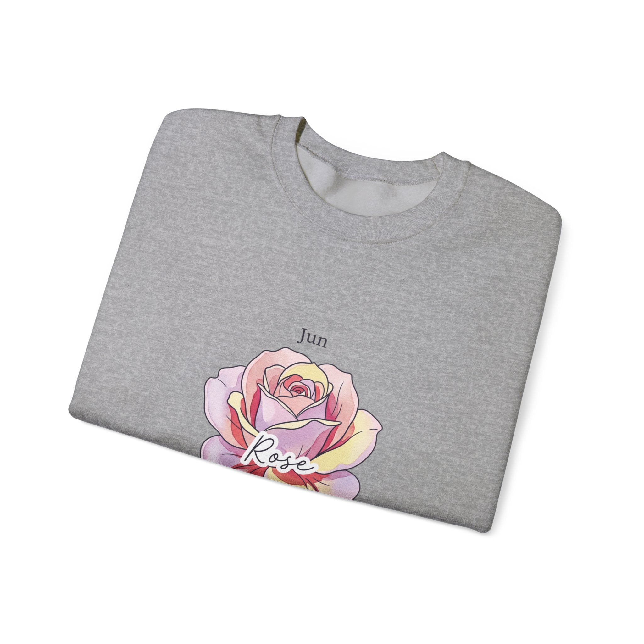 June Rose Birth Month Crewneck, Botanical Watercolor, Personalized Name