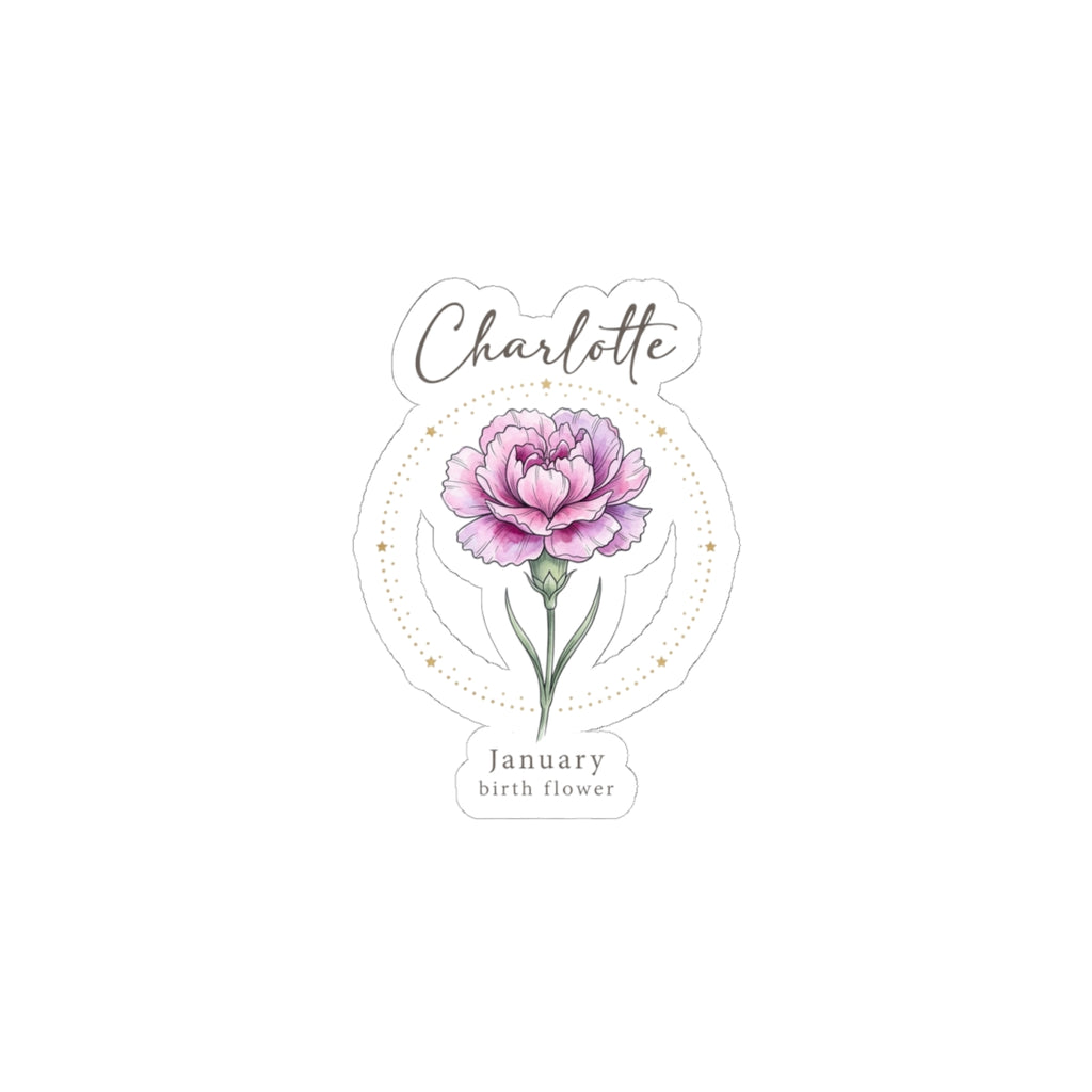 January Birth Flower Sticker | Personalized Botanical Watercolor, Custom Name Kiss-Cut