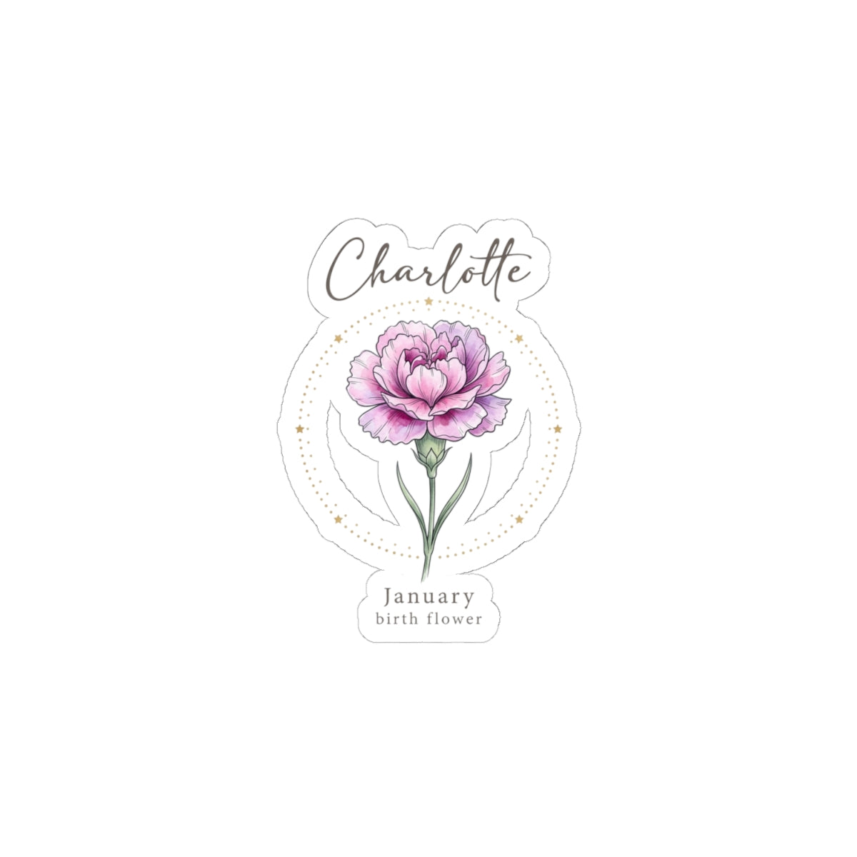 January Birth Flower Sticker | Personalized Botanical Watercolor, Custom Name Kiss-Cut