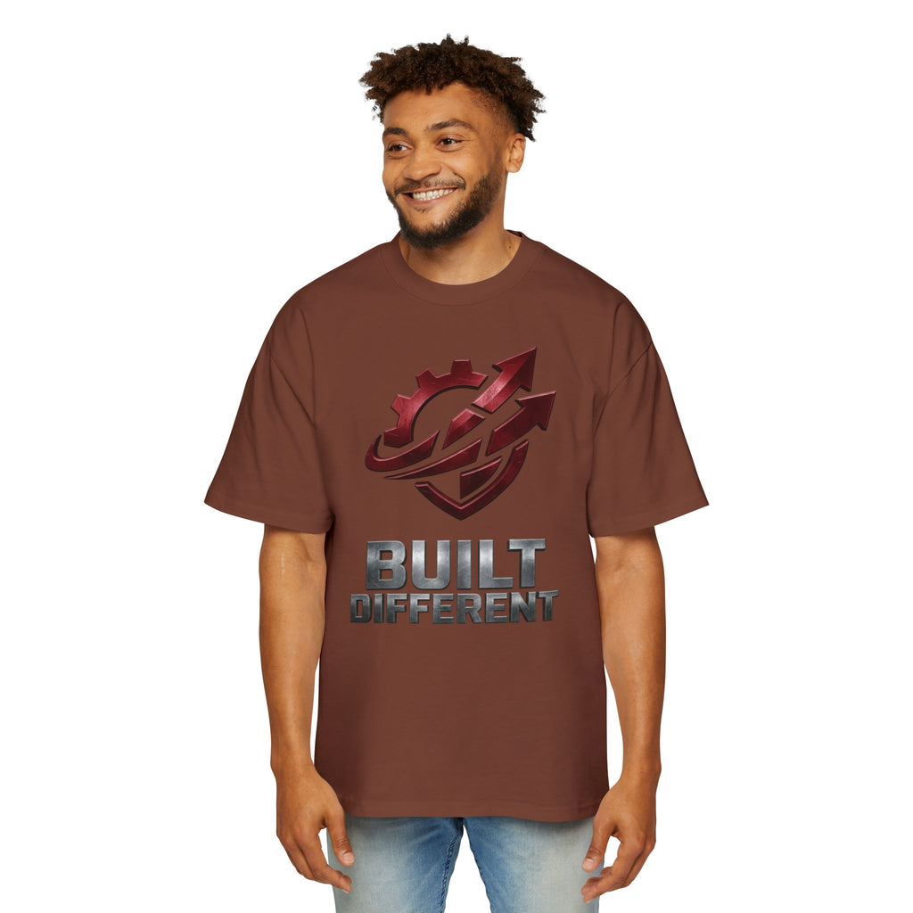 Built Different Metallic Red Logo Tee — Men's Oversized Shirt