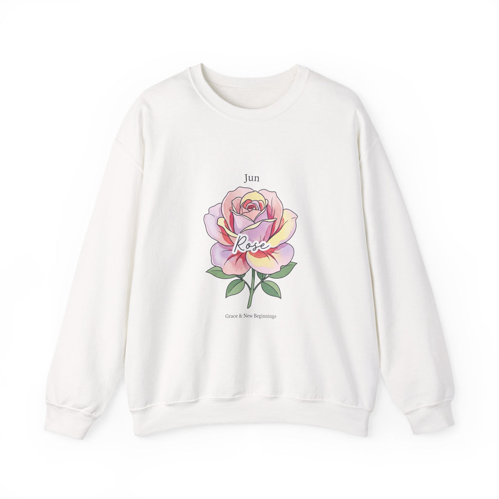 June Rose Birth Month Crewneck, Botanical Watercolor, Personalized Name