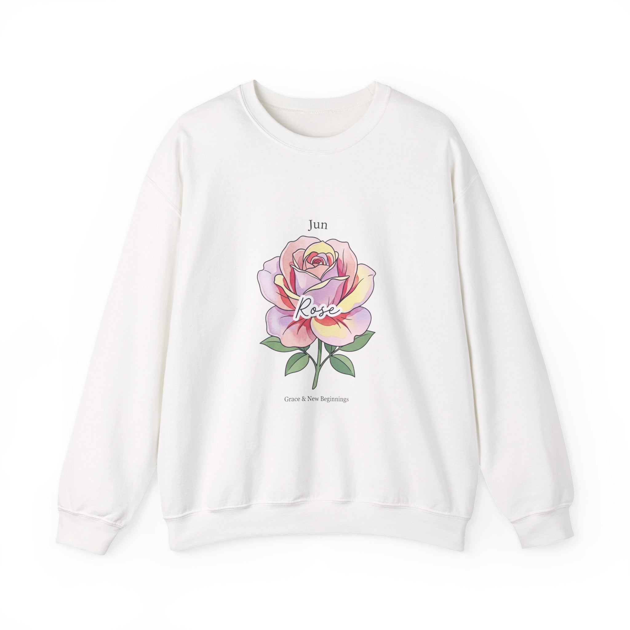 June Rose Birth Month Crewneck, Botanical Watercolor, Personalized Name