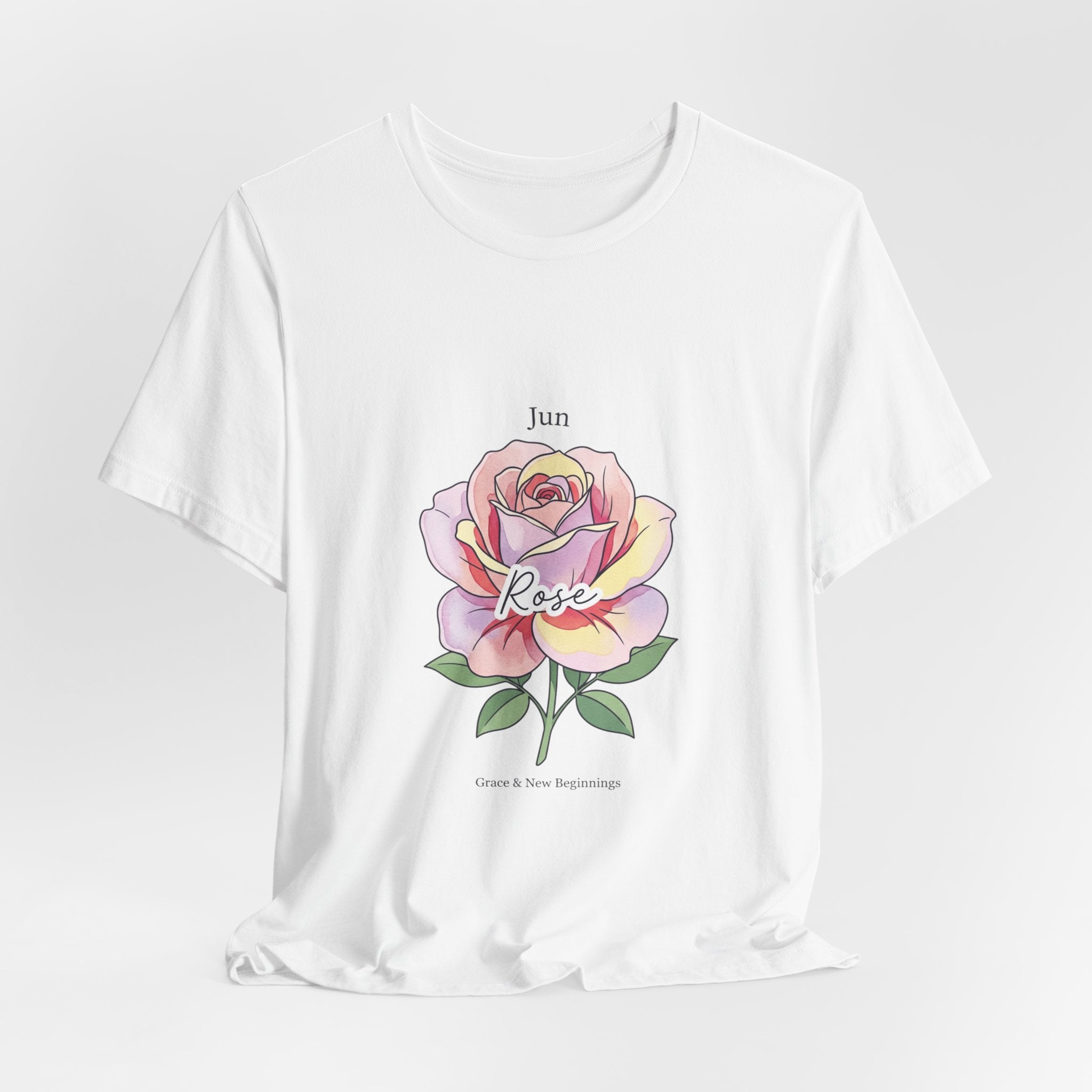June Rose Birth Flower Tee | Botanical Watercolor, Personalized Name