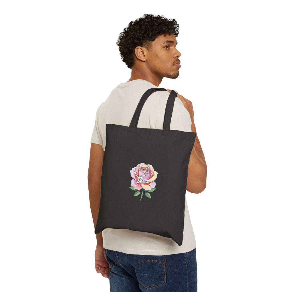 Birth Month Rose Tote, Botanical Birth Flower, Watercolor Line Art Canvas Tote