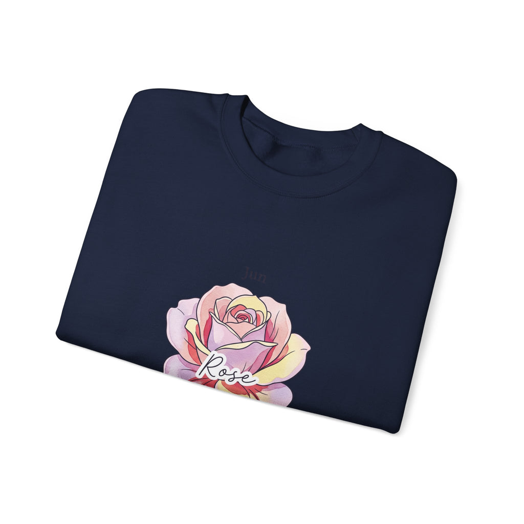 June Rose Birth Month Crewneck, Botanical Watercolor, Personalized Name