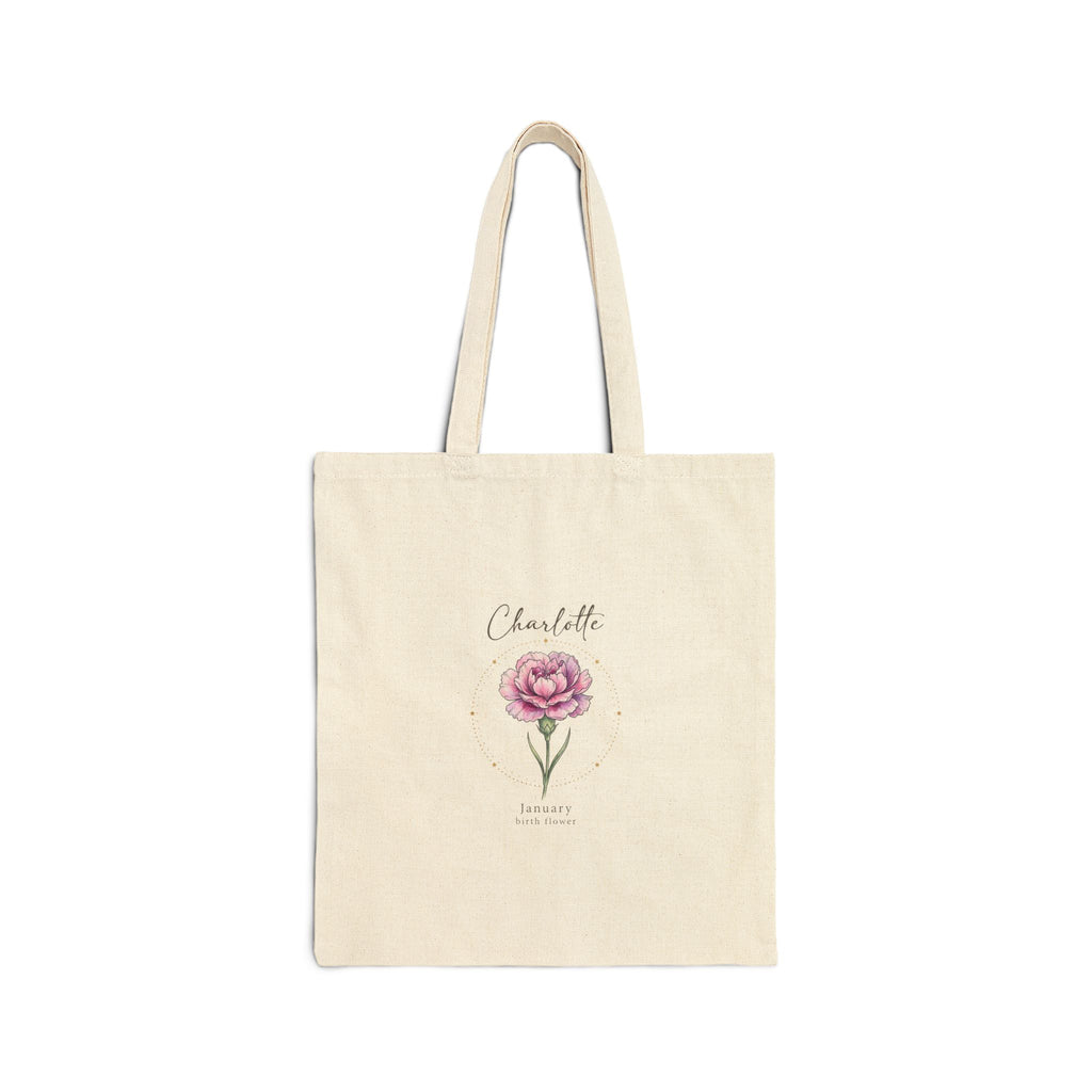 Birth Month Flower Tote, Personalized Botanical Watercolor, Custom Name Cotton Canvas