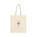 Birth Month Flower Tote, Personalized Botanical Watercolor, Custom Name Cotton Canvas