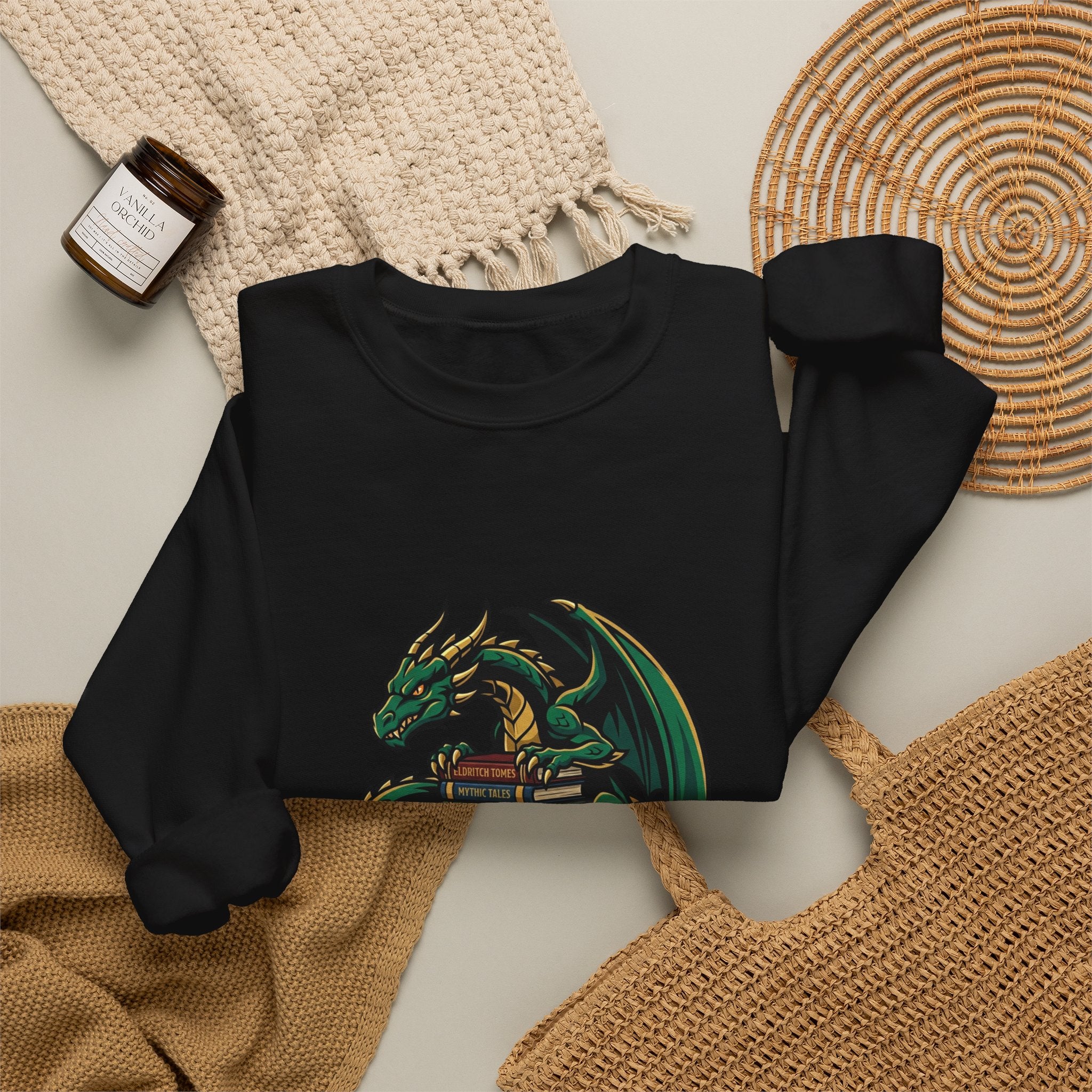 Book Dragon Crewneck Sweatshirt | dragon, fantasy art, mythical creature