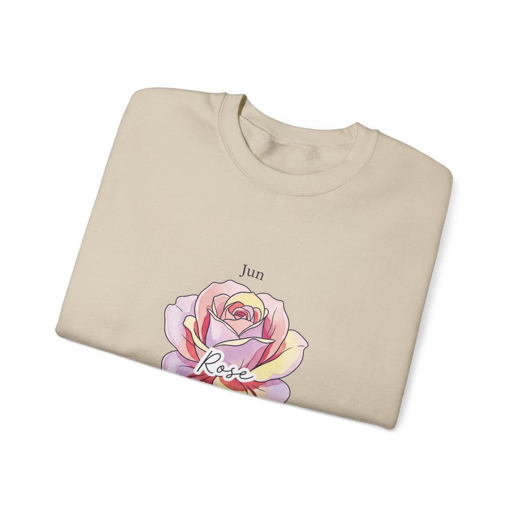 June Rose Birth Month Crewneck, Botanical Watercolor, Personalized Name