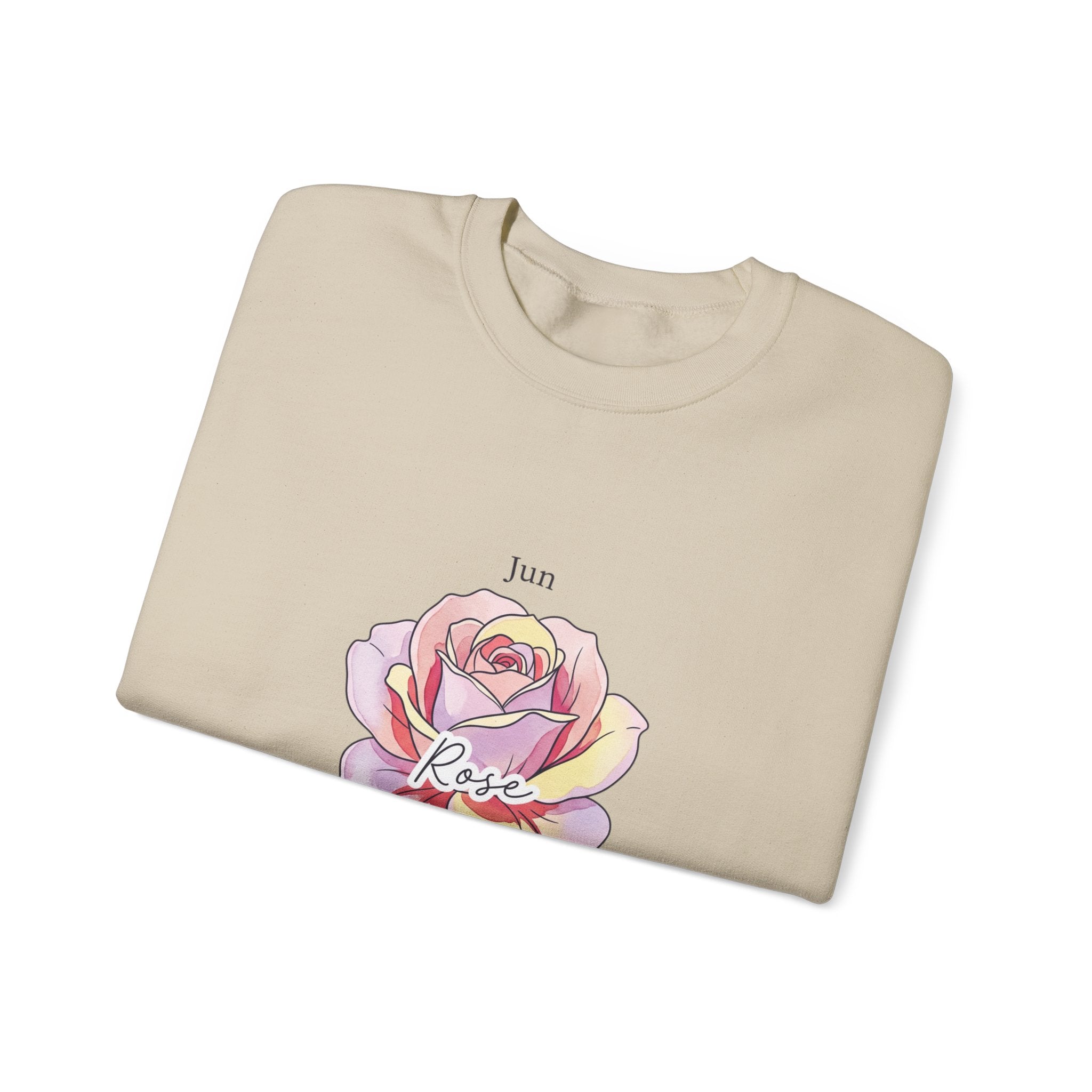 June Rose Birth Month Crewneck, Botanical Watercolor, Personalized Name