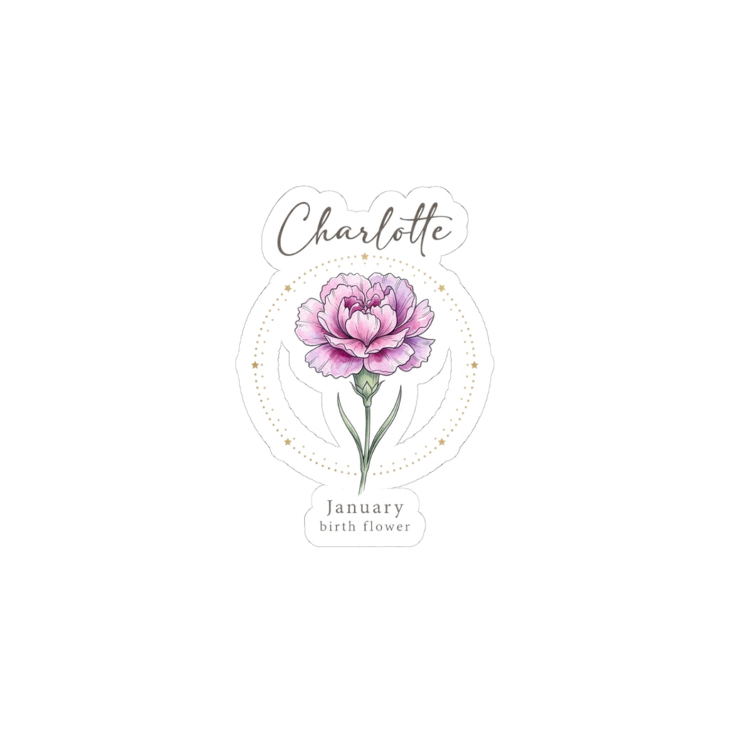 January Birth Flower Sticker | Personalized Botanical Watercolor, Custom Name Kiss-Cut