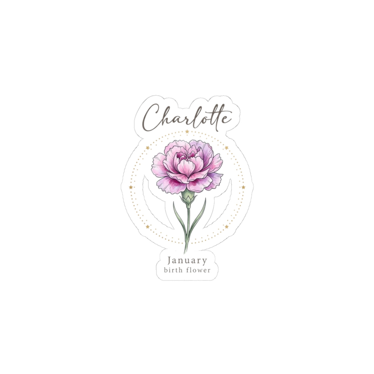 January Birth Flower Sticker | Personalized Botanical Watercolor, Custom Name Kiss-Cut