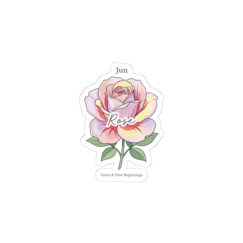 June Rose Birth Month Sticker | Botanical Watercolor, Personalized Name