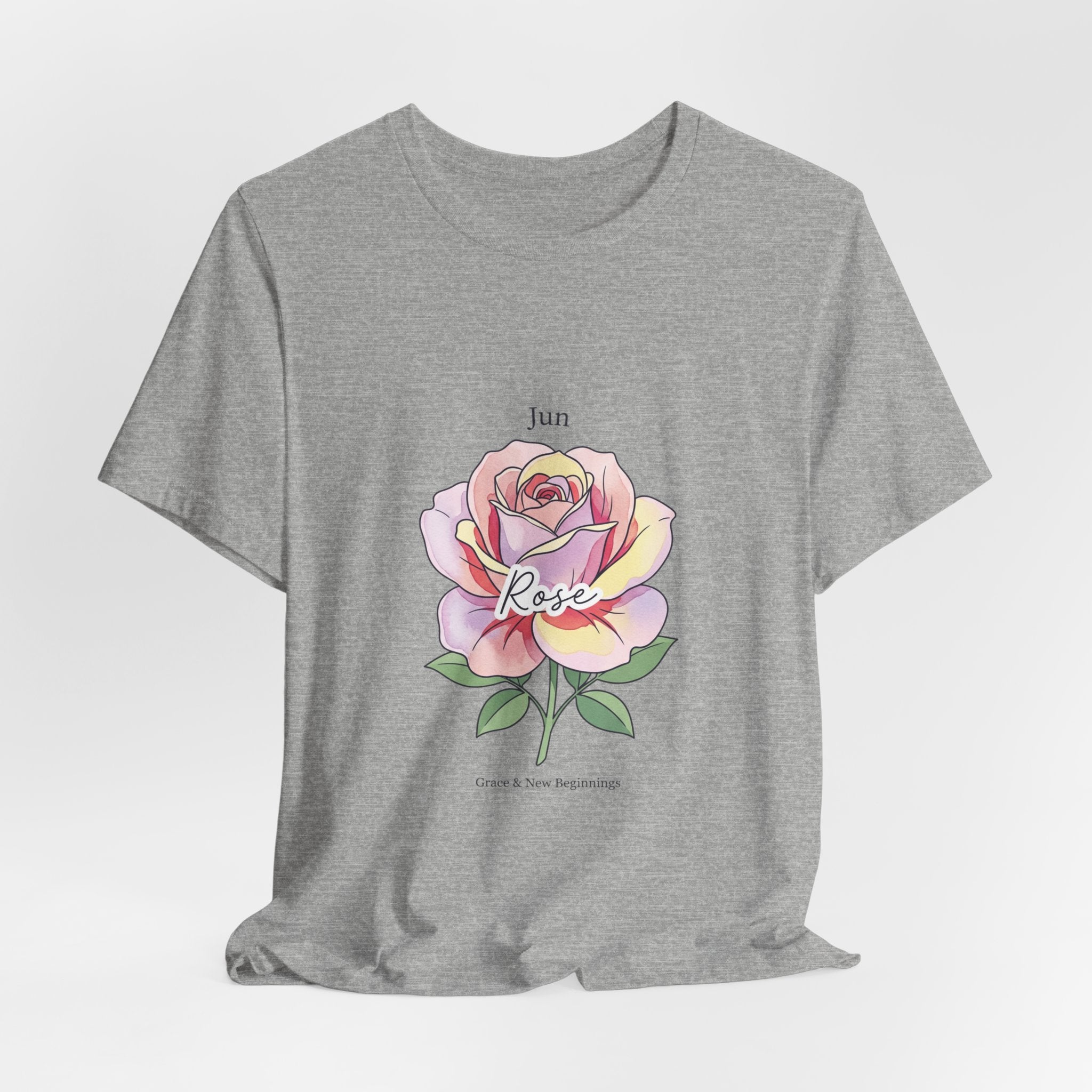 June Rose Birth Flower Tee | Botanical Watercolor, Personalized Name