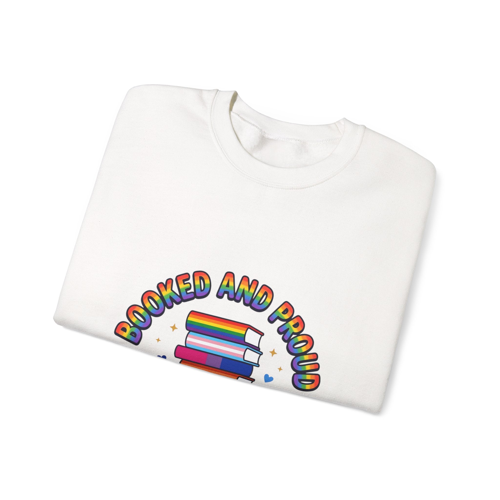 Bookish Pride Crewneck Sweatshirt | LGBTQ+ Queer Joy, Pastel Rainbow