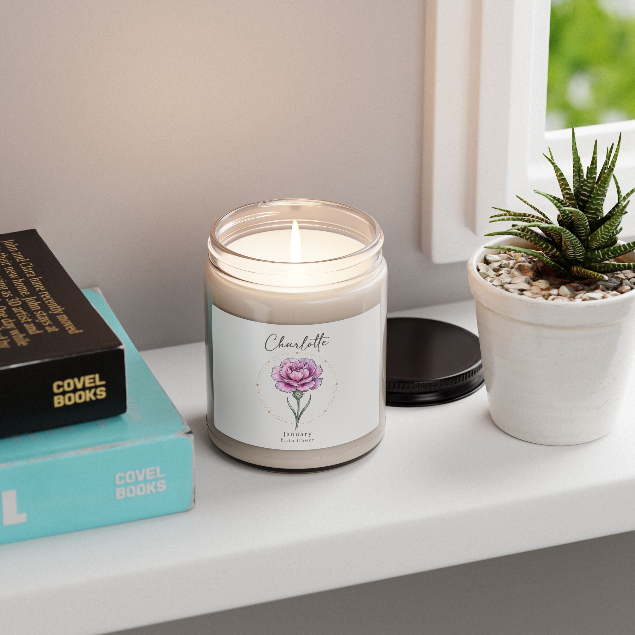 Birth Month Flower Soy Candle, Personalized Botanical | Watercolor Line Art