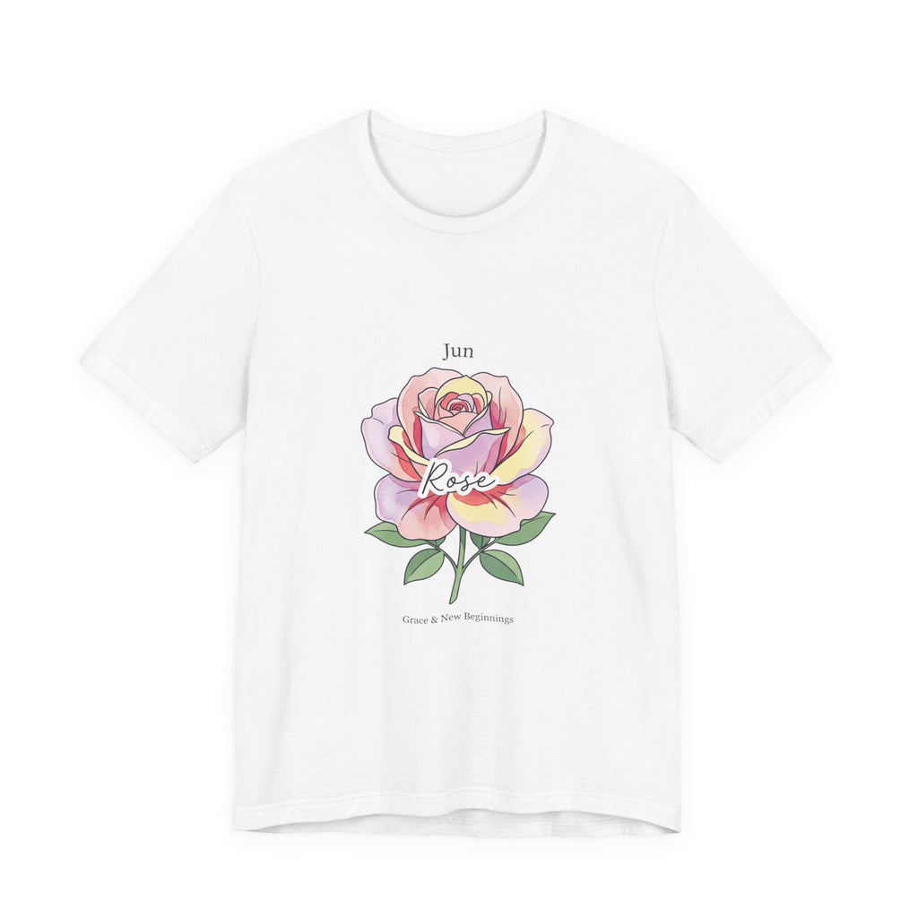 June Rose Birth Flower Tee | Botanical Watercolor, Personalized Name