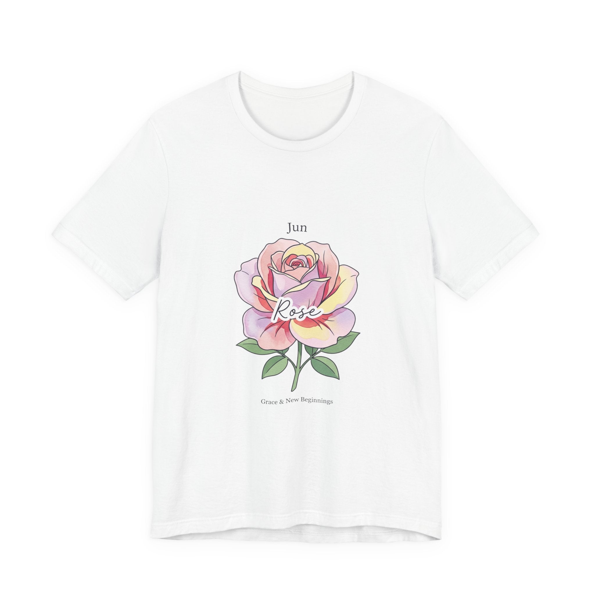 June Rose Birth Flower Tee | Botanical Watercolor, Personalized Name