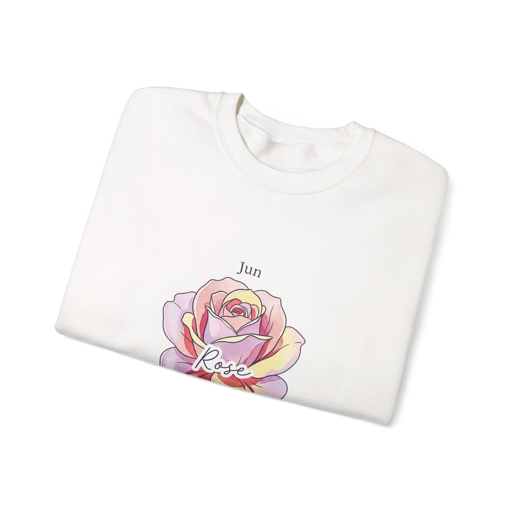 June Rose Birth Month Crewneck, Botanical Watercolor, Personalized Name