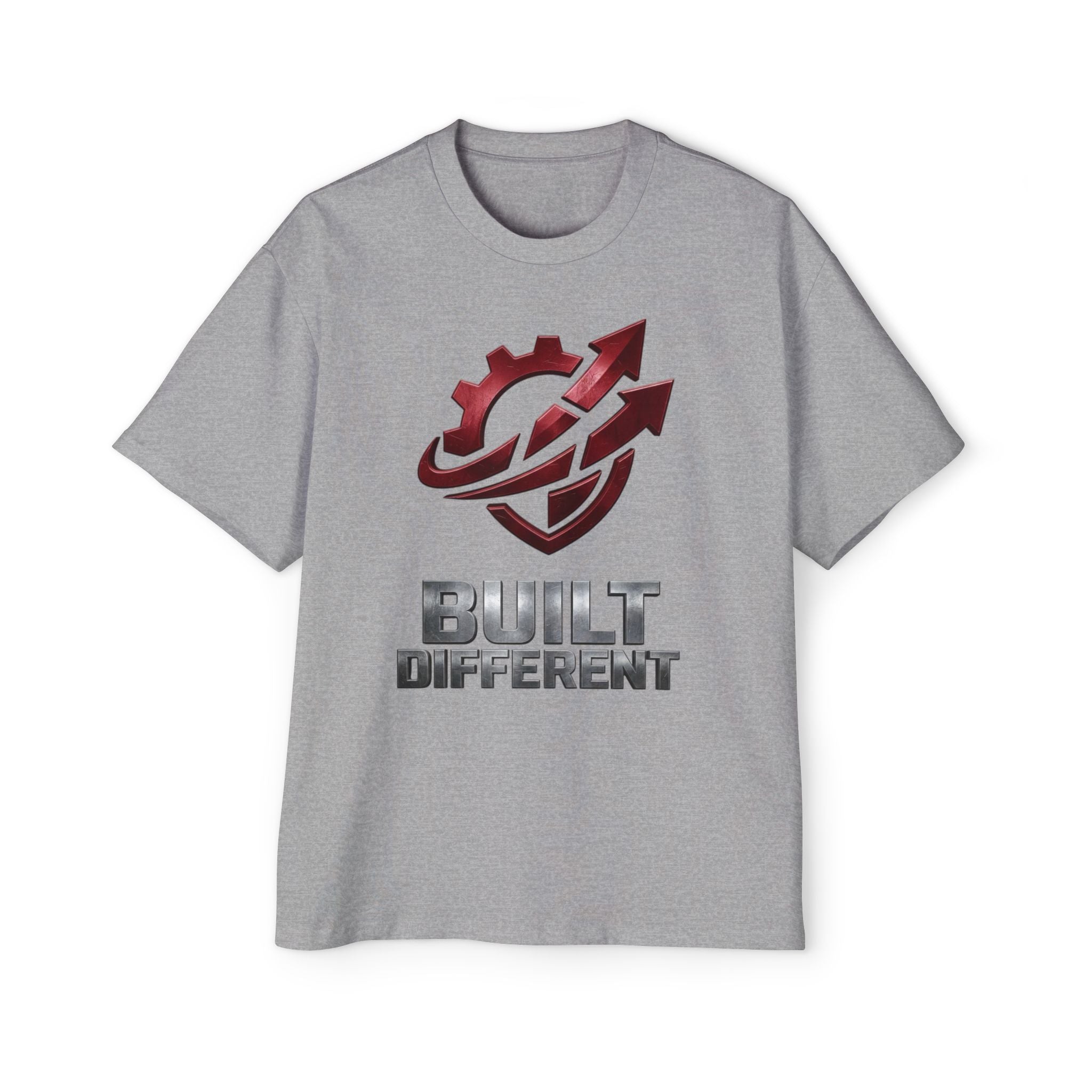 Built Different Metallic Red Logo Tee — Men's Oversized Shirt