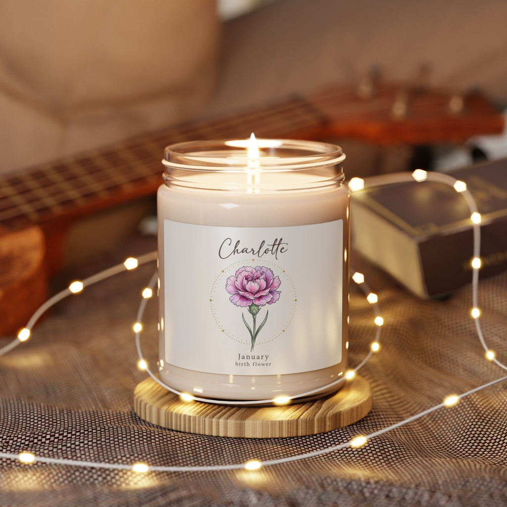 Birth Month Flower Soy Candle, Personalized Botanical | Watercolor Line Art
