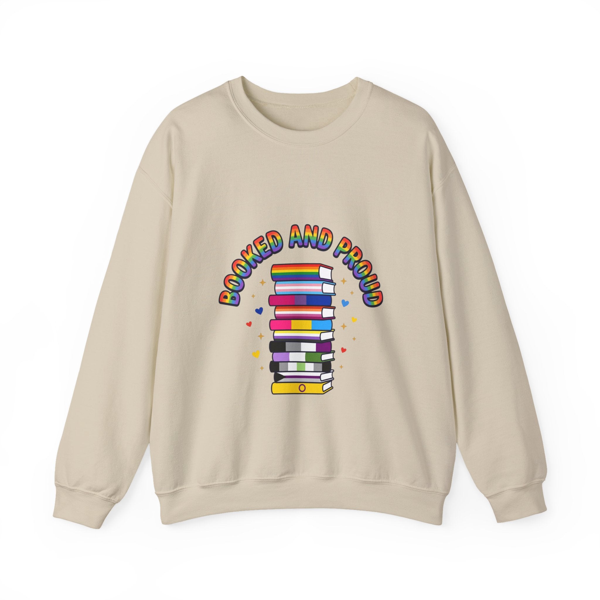 Bookish Pride Crewneck Sweatshirt | LGBTQ+ Queer Joy, Pastel Rainbow